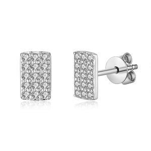 Three Liner Diamond Stud Earrings 14K White Gold